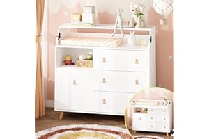 DEZAGCE Table à langer avec 4 tiroirs, commode à langer, avec de nombreux tiroirs, en MDF, blanche, 114 x 46 x 117,5 cm