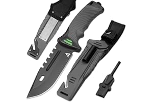 naifu® - The Hunter X - GRIGIO - Coltello sopravvivenza a lama fissa da 12 cm in acciaio inossidabile - Coltello da caccia - Sopravvivenza - Bushcraft - Accendino e affilatore inclusi