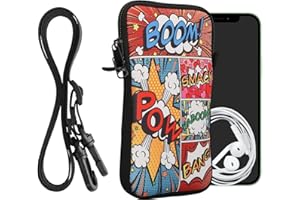 kwmobile Handytasche für Smartphones XL - 6,7/6,8" - Neopren Handy Hülle Mehrfarbig - Handy Tasche mit Kette 17,2 x 8,4 cm Innenmaße - Comic Symbole