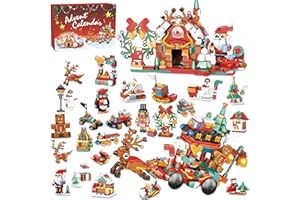 YEAHBOOM Calendario Adviento con 24 Regalos,Niños Calendario Adviento de Navidad,Incl. Papá Noel, trenes,Regalo de Cuenta Atrás de Navidad para Niños y Niñas (Cabaña navideña con trineo)