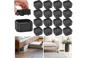 GUIJZSLTRG 16 Piece Adjustable Furniture Risers with Nonslip Bottom Stackable Bed Lifter Versatile Bed Raising Blocks 3.5cm Table Leg Extenders for Table Desk Couch Chair Sofa Cabinet Beds Legs Black(16pcs)