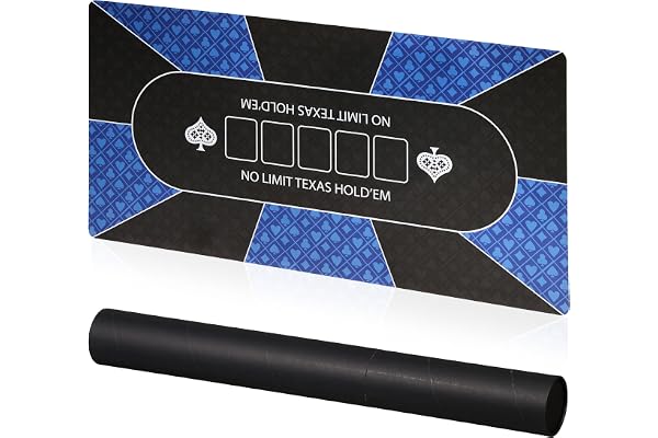 Relaxdays Tapis de Poker ou Texas Hold'em, Dessous antidérapant, Emballage, 10 Joueurs, 120 x 60 cm, Bleu et Noir