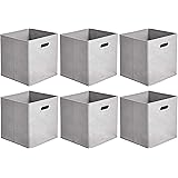 Amazon Basics Collapsible Fabric Storage Cubes with Oval Grommets - 6-Pack, Light Grey