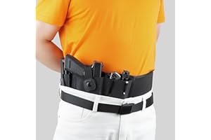 AUGOOL Vientre Funda de Pistola Oculta Correa de Cintura Elástica Ajustable Antideslizante Transpirable Táctica con Bolsa Revista para Glock 19 Beretta Revólver para diestros y Zurdos