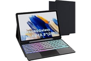 VANKEYPAD pour Samsung Galaxy Tab A8 10.5 pouces Étui avec clavier détachable - français AZERTY, Clavier rétroéclairé 3 zones 7 couleurs DIY avec pavé tactile - Étui clavier pour Galaxy Tab A8 10.5" 2021/2022