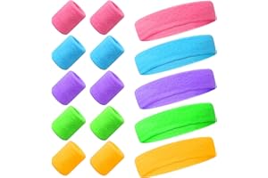 Nswayy 15pcs Diademas Deportivas Cintas Sudor y Muñequeras Sudor,Muñequeras Deportivas para Hombres y Mujeres Yoga Fitness Correr Ciclismo Muñequera Tenis Muñequeras Padel