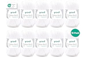 Gründl Laine Cotton Quick uni – laine fine pour crochet – fil à tricoter – fil à crocheter – brillante et douce pour la peau – 100 % coton – 10 pelotes 50 g / 125 m – taille d’aiguille 3-4 –Crema