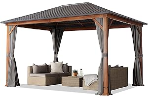 TOOLPORT Cenador de jardín 3x4 m, Aspecto Madera, Techo sólido, 4 Cortinas en Gris