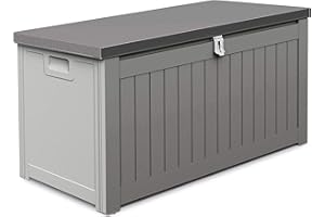SunTime Ontario 190L Outdoor Plastic Garden Furniture Storage Box With Strapped Lid, 96 x 45 x 49cm - Grey