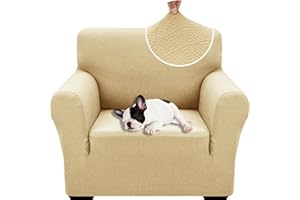 XINEAGE High Stretch Armchair Covers Lastest Jacquard Sofa Covers 1 Seater for Living Room 1 Piece Chair Covers with Elastic Bottom Non Slip Sofa Slipcovers for Pets Kids (1 Seater, Beige)