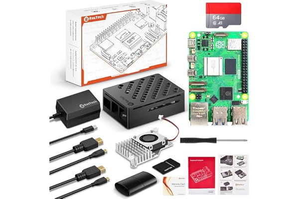 RasTech Raspberry Pi 5 16GO Kit 64GO Edition avec Active Cooler,Alimentation 27W 5.1V5A USB-C,Pi5 16GO Board,Kit Lecteur de Carte 64GO,Boîtier Pi 5,Double 4K Câbles de HD Out,Manuel d'utilisation