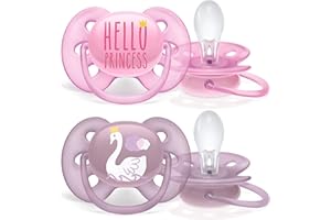 Philips Avent Lot de 2 sucettes ultra-douces sans BPA pour les bébés âgés de 6 à 18 mois, Princesse/Cygne (modèle SCF223/02)