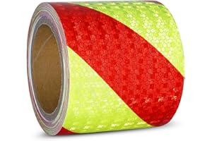 XFXIA Ruban réfléchissant rouge et jaune - 10 cm x 10 m - Étanche - Ruban d'avertissement autocollant - Ruban d'avertissement concis, pour véhicules, voitures, remorques, extérieur