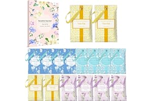 Scent-Hi Sobres Perfumadas para Armarios Algodón, Lino, Lavanda, Vainilla, Sachets perfumados Bolsas Ropa perfumada para cajones Armarios Dormitorio Armario Baños Coches (16 bolsitas)