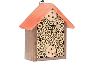 Relaxdays Casetta per Insetti, Giardino e Balcone, Hotel in Legno per Api e Vespe, 20 x 17 x 8,5 cm, Marrone Arancione