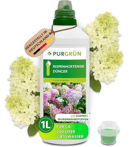 Purgrn Kletterhortensie-Dnger 1 Liter  Organisch-mineralische Rezeptur   Premium-Flssigdnger mit Spurennhrstoffen  NPK 6+6+8  Mit  Spurennhrstoffen  Fr leuchtende Blten : Amazon.de: Garten