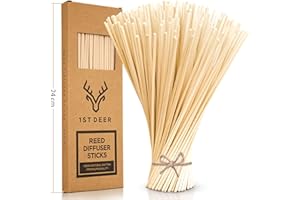 1st Deer Bastoncini per diffusore (24 cm x 3 mm) - Set da 100 pezzi di Bastoncini in Legno di Rattan Naturale per Diffusori di Olio Essenziale, Aromaterapia, Fragranze Spa e Ambienti Profumati
