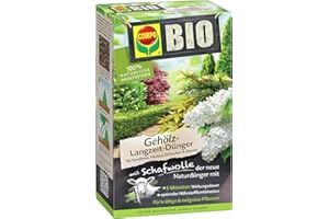COMPO BIO Gehölz-Langzeit-Dünger mit Schafwolle für Koniferen, Hecken, Sträucher & Bäume, 5 Monate Langzeitwirkung, 2 kg, Braun