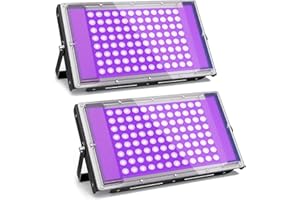 GKT 2pcs 100W Projecteur Lumiere Noire, Lumiere UV, Etanche IP66, Lumière Noire avec Prise, Pour Halloween, Noël, Body Painting, Affiche Fluorescente, Soirées à la Lumière Noire