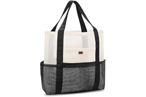 KUYOU 35L Mesh Strandtasche, Große weiße Einkaufstasche für Frauen und Männer, Spielzeugtasche für den Strand, 7 Taschen Strandspielzeugtasche Strand/Reisen/Pool/Urlaub