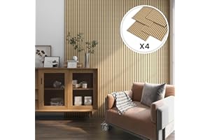 NEU.HOLZ Set de 4 Panneaux Acoustiques Muraux Plafond Isolation Sonore Lattes Décoratives Style Scandinave Installation Facile NRC 0,8 MDF 120 x 60 cm Effet Chêne Clair