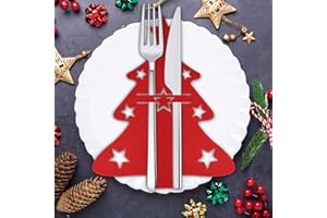 CZMAO Portaposate in Feltro di Natale, 12 Pezzi Tasca per le Posate Albero di Natale Decorazione, Coltelli Forchette Cucchiai Stoviglie per la Tavola Delle Feste Decor Natalizia