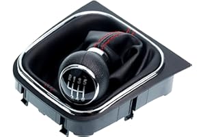 L & P CAR DESIGN L&P A256-1 Schaltsack Schaltmanschette Schwarz Naht Rot Schaltknauf 6 Gang kompatibel mit VW Golf 5 V Golf 6 VI Rahmen Komplettset Knauf Plug Play Ersatzteil für 1K0711113 5K0711113 1K8711113