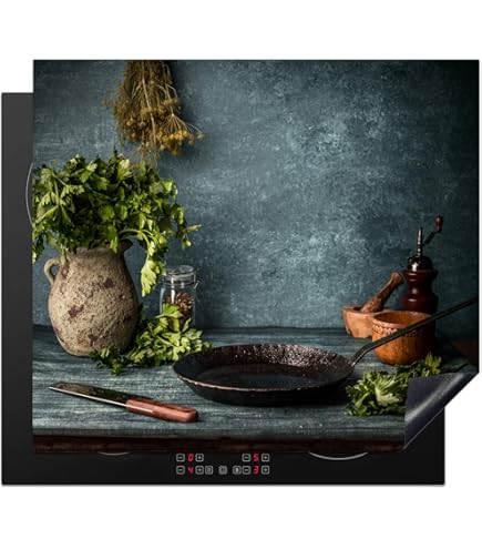 KitchenYeah© Protection Plaque Induction 60x52 Cm Protege Deco Cuisine Cache Protège De Cuisson Accessoire Citation - Bistro - Bon Appétit - Sweet Home - Texture Du Bois - 60x52 Cm