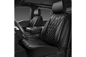 CAR PASS Piping Luxury PU Leather Two Front Car Seat Covers, Waterproof Anti Slip Seat Covers Compatible with Front Seat Armrests,Universal Fit for Suvs,Vans,Trucks,Airbag Compatible(All Black)