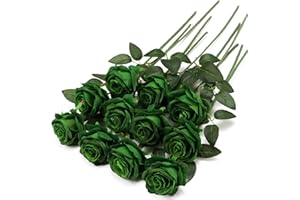 Tifuly Green Fake Roses Artificial Flowers - 10 Pcs Fake Artificial Vintage Green Roses Silk Flowers with Stems for Home Wedding Hotel Office Centerpiece Decor
