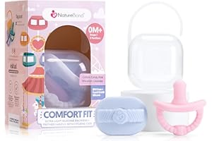 NatureBond Baby Pacifier Soother Silicone Dummy Binky Newborn Teether Pacifiers 2 in 1, Ultra-Light, Curved for Comfort | Hygiene Cover | (0-6 Months, Cotton Candy Pink and Macaron Lavender)