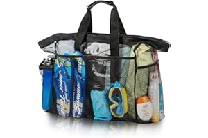 ZoneYan Grand Sac Plage Filet, Sac en Maille Plage, Grande Capacité Beach Bag, Sacs a Cabas pour Plage Plusieurs Poches, Tote Bag de Plage, Mesh Beach Tote Bag, Sac de Voyage Extra Large