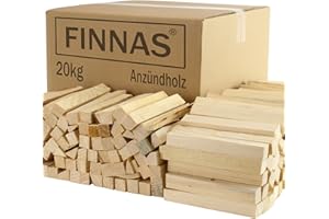 FINNAS 20kg Anfeuerholz Anzündholz Anmachholz Brennholz Kaminholz Kaminscheit Span Smoker Grill BBQ Ofenfertig trocken Holzstücke Feuerschale Lagerfeuer