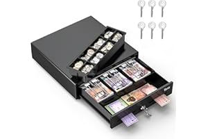 Tera 13" Cash Register Drawer Auto Open with 3 Bill 8 Coin Cash Tray 6 Keys Removable Coin Compartment Key-Lock 24V RJ12 Interface Media Slot for Point of Sale POS System Shop Business 330G