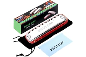 East top Armonica diatonica Junior Blues a 10 fori in Do per principianti, bambini, studenti, con bordi arrotondati lisci e custodia in tessuto
