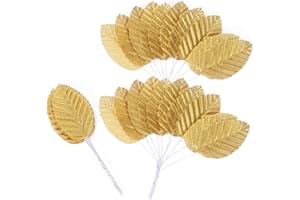 MWOOT 200 Pezzi Foglie Finte Artificiali, Foglie di Seta Dorate con Steli per Fai Da Te Torta Ghirlanda Centrotavola Matrimonio Festa Decorazioni