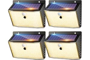 nipify Faretto Led da Esterno Solare, 4 Pezzi Faretti Solari a Led da Esterno di Movimento 168 LED 3 Modalità Luce Solare Led Esterno IP65 Impermeabile per Giardino Garage Patio (Bianco caldo)