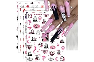 ‎JMEOWIO JMEOWIO Nagelsticker Halloween 12 Blatt Nail Art Sticker Selbstklebend Nagelaufkleber Totenkopf niedlicher Horror Geist Kürbis Rosa Dekoration Nageldesign Zubehör
