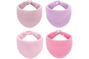 MIRACLE BABY Baby Bandana Dribble Bibs 4 Pack Muslin for Drooling and Teething, Super Soft and Absorbent for Infant Boys Girl Unisex, Adjustable Buttons Fit 0-36 Months