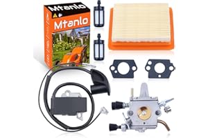 Mtanlo Carburador de Bobina de Encendido para Stihl FS120 FS200 FS250 FS300 FS350 Recortadora,FS120 Carburador Kit con Filtro de Aire, Bujía, Filtro de Combustible, Junta de Carburador