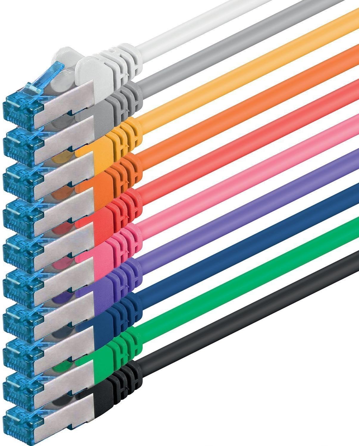 1m Cable de Red, Cable Ethernet y LAN SFTP PIMF Cat6a - transmite hasta 10 Gigabit por Segundo y es Adecuado para switches, routers, módems con Entrada RJ45, 10 colores - 10 piezas