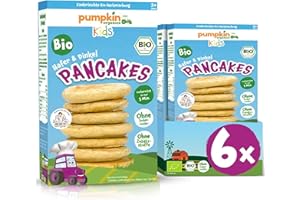 ‎PUMPKIN ORGANICS Bio Pancakes Hafer & Dinkel (6er Pack) - Backmischung für Kinder (3+ Jahre) und Erwachsene zur schnellen Zubereitung - Backset ohne Zuckerzusatz¹ und ohne Zusatzstoffe für Pancakes, Waffeln und Blinis