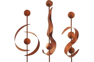 Kobolo Gartenstecker Rusty, 3er Set, 106 cm, Metall in Rostoptik, Blumenstecker, Blickfang für Garten, Terrasse, Balkon, Vorgarten & Außenbereich