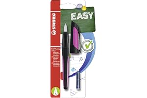 ‎STABILO Schulfüller mit Anfänger-Feder A - STABILO EASYbuddy in schwarz/magenta - blau (löschbar) - Einzelstift - inkl. Patrone