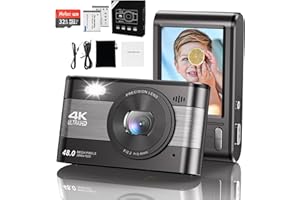 WINDANCY Fotocamera digitale, fotocamera compatta 4K HD, 1080P, fotocamera 48 MP, zoom 18x, piccola fotocamera con schermo LCD, scheda SD da 32 GB e batteria per bambini/bambini/adolescenti/anziani