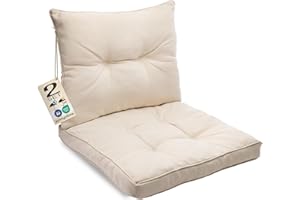 sunnypillow Lot de 2 Coussin de Jardin pour Chaise Fauteuil Rotin (Assise 70x70 cm + Dossier 70x40 cm) Galette de Chaise Anti UV - Extérieur Impermeable – Coussin de Sol idéal pour Balcon - Ecru
