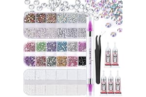 Canvalite 8000PCS Nail Art Rhinestones with 5Pcs 3ml B7000 rhinestone glue, Nail Charms with Nail Pearls, Pick Up Tweezers, Rhinestone Picker Dotting Pen, Flat Back Nail Gems for Nail Art, Face, Craft