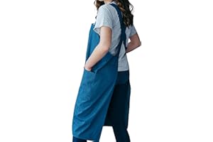 Bunny Street No Ties Apron - Cotton Pinafore Apron - Premium Quality Japanese Apron for Women - Cross Back Apron with Pockets - Florist Artist Craft Apron