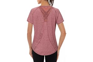 Gyabnw Tee Shirt Sport Femme T-Shirt à Manches Courtes Été T-Shirts et Tops de Sport Femme à Séchage Rapide Top de Fitness Haut Yoga Pilates Jogging