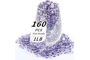 FONCOMY 1 LB Purple Flat Glass Beads, 160-180PCS Small Glass Marbles, Mini Flat Round Pebbles for Vase Filler and Floral, Fish Tank Rocks Decorative Gemstones for Home and Aquarium Décor